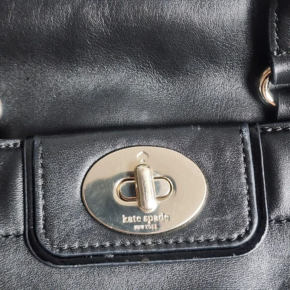 Kate Spade New York Satchel Bag Womens Medium Black Leather Crossbody Purse Zip